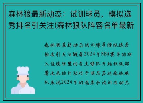 森林狼最新动态：试训球员，模拟选秀排名引关注(森林狼队阵容名单最新)