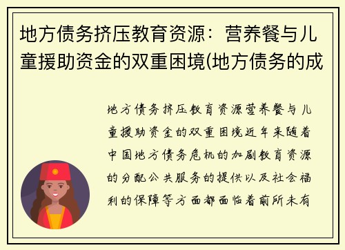 地方债务挤压教育资源：营养餐与儿童援助资金的双重困境(地方债务的成因和对策)
