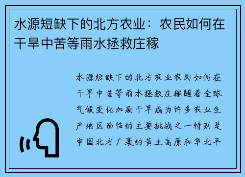 水源短缺下的北方农业：农民如何在干旱中苦等雨水拯救庄稼