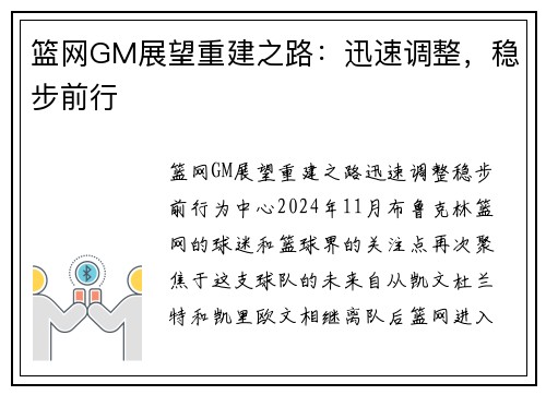篮网GM展望重建之路：迅速调整，稳步前行