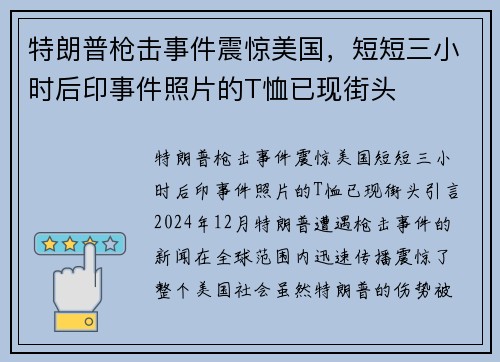 特朗普枪击事件震惊美国，短短三小时后印事件照片的T恤已现街头